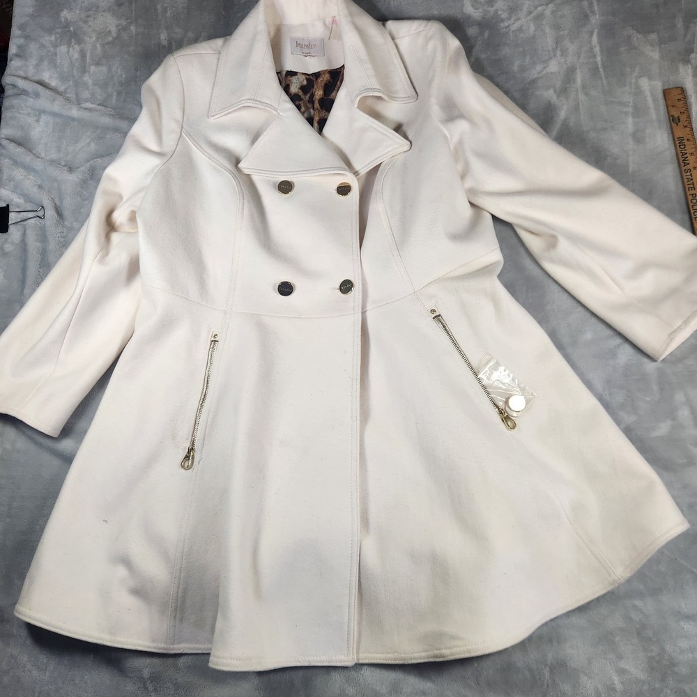 Laundry By Shelli Segal Coat Women 2XL Ivory Wool Peacoat Quiet Luxury Coquette